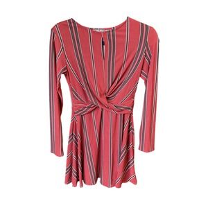 Lily Rose Striped Twist Front Long Sleeve Mini Dress - Party,‎ Casual - Size S